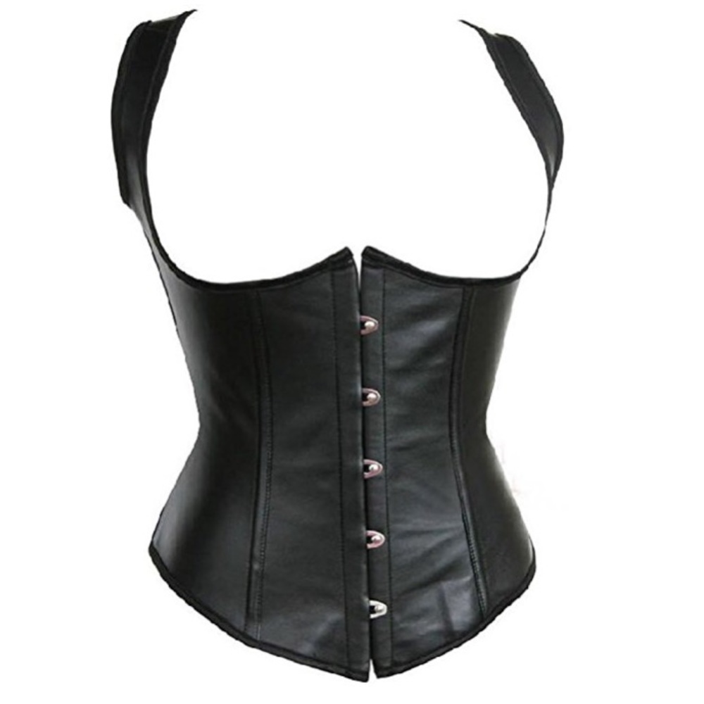 Faux leather plus size under bust corset, boned